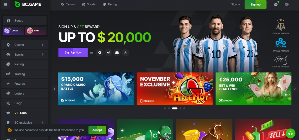 BC.Game Casino - Bookmaker, Screenshot of the website