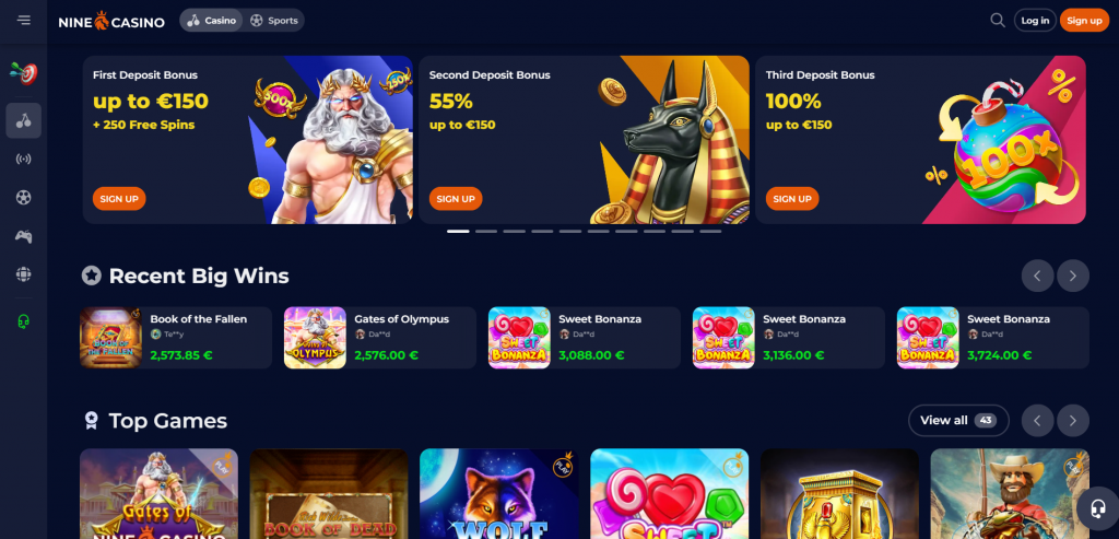 Nine Casino - Screen shot of Bonuses & Games