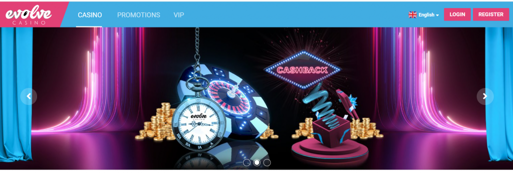 Evolve Casino - Screenshot of Welcome Page