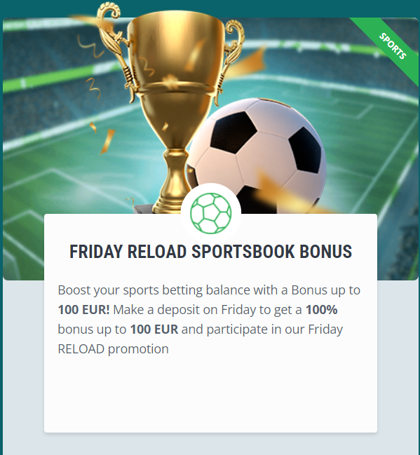 22Bet Casino - Screenshot of Friday Reload Sportsbook bonus