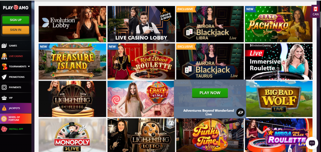 Playamo Live Casino, Screenshot