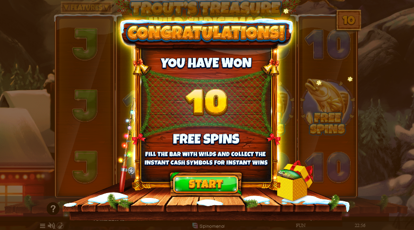 Trout's Treasure - Wild Christmas, Free Spins win