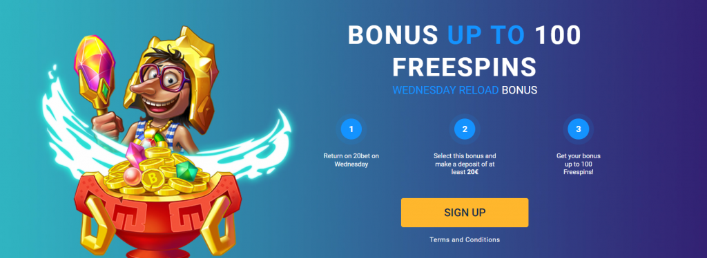 WEDNESDAY FREE SPINS at 20Bet Casino, Screenshot